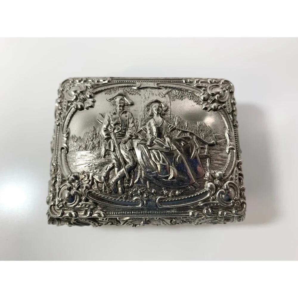 Vintage Silver toned red velvet lined trinket box